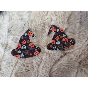 Geometric Triangle Mosaic Leather Dangle Earrings Handmade Lightweight Statement